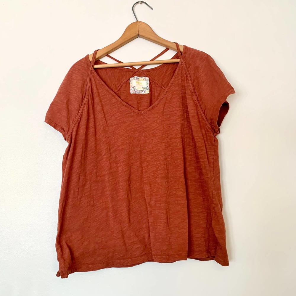 Anthropology Maeve Rust V-Neck Tee Size Medium